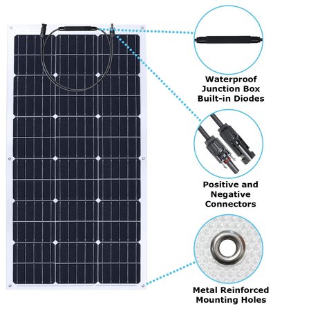 Mighty Max Battery Monocrystalline Solar Panel, 100 W, 12/18V, MC4 MAX3857467